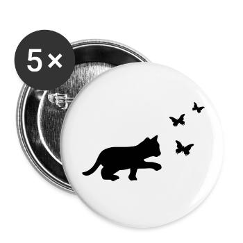 Chat Papillon - Lot de 5 petits badges (25 mm) - blanc - Devant