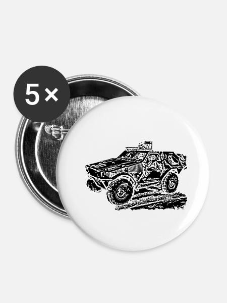 Militärgepanzertes Fahrzeug - Buttons klein 25 mm (5er Pack) - Weiß