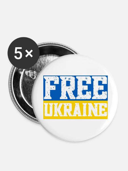 Free Ukraine Flag - Buttons klein 25 mm (5er Pack) - Weiß