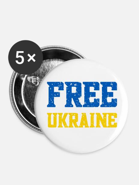 Free Ukraine - Buttons klein 25 mm (5er Pack) - Weiß