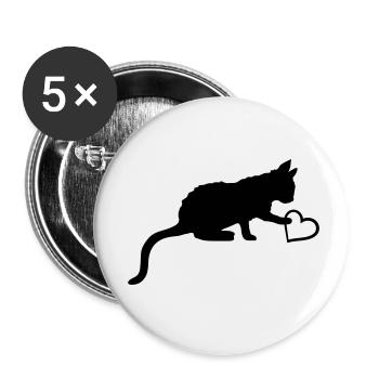 Touches heart cute kitten - Buttons small 1''/25 mm (5-pack) - white - Front