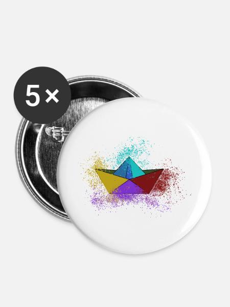 boot,papierschiff,bunt,schiff,graffiti - Buttons klein 25 mm (5er Pack) - Weiß