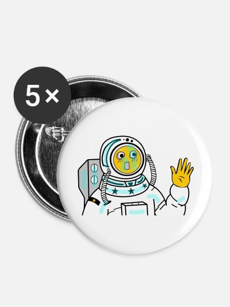 Astronauten Lustig - Buttons klein 25 mm (5er Pack) - Weiß