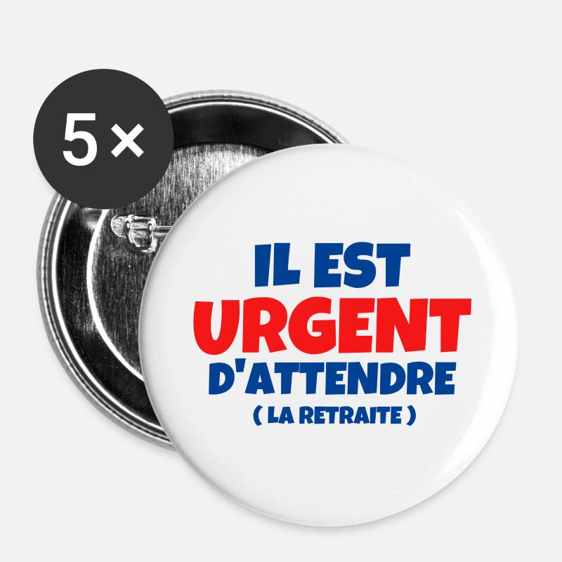 retraite, retraité, retraitée - Lot de 5 petits badges (25 mm) - blanc