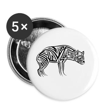 Hyäne Tribal Tattoo - Buttons klein 25 mm (5er Pack) - Weiß - Vorne
