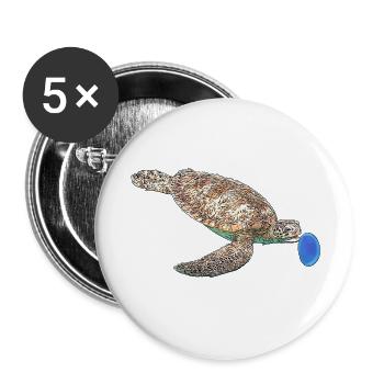 Tortue verte - Lot de 5 petits badges (25 mm) - blanc - Devant
