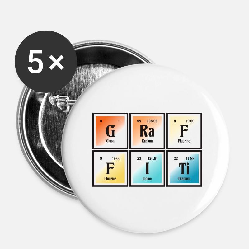 Graffiti-| Periodensystem der Elemente - Buttons klein 25 mm (5er Pack) - Weiß