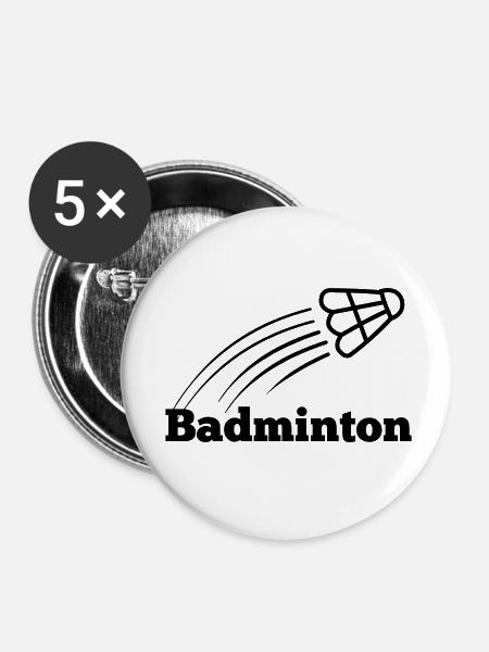 Badmintontext mit hochfliegendem Shuttle - Buttons klein 25 mm (5er Pack) - Weiß