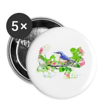 kohlmeise,vogel,blumen,aquarell - Buttons klein 25 mm (5er Pack) - Weiß - Vorne