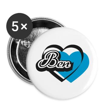Name Ben Herz - Buttons klein 25 mm (5er Pack) - Weiß - Vorne