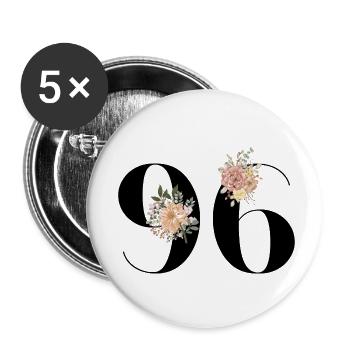 Blumen zum 96-jährigen Jubiläum (Geschenk von 96 Jahren) - Buttons klein 25 mm (5er Pack) - Weiß - Vorne