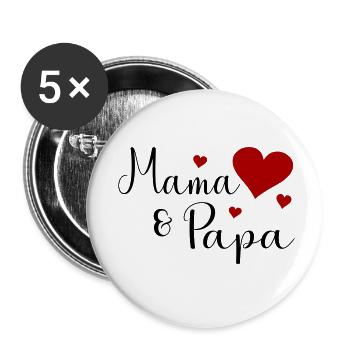 Mama und Papa - Buttons klein 25 mm (5er Pack) - Weiß - Vorne