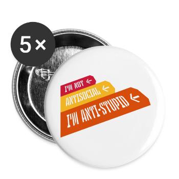 not antisocial anti stupid - Buttons small 1''/25 mm (5-pack) - white - Front