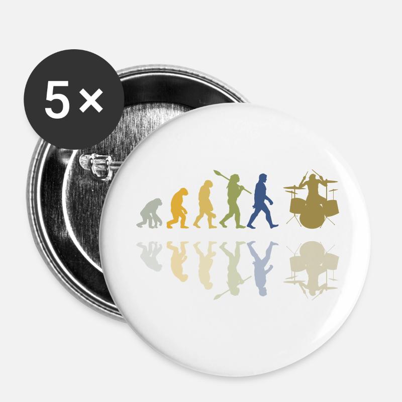 Evolution of man Drums Band Retro Vintage Drummer - Buttons klein 25 mm (5er Pack) - Weiß