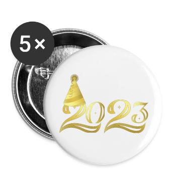 Goldener Hut Silvesterparty 2023 passendes Geschenk - Buttons klein 25 mm (5er Pack) - Weiß - Vorne
