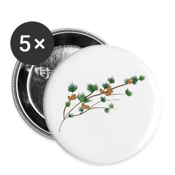 filigran gezeichneter Lärchenzweig mit Zapfen - Buttons klein 25 mm (5er Pack) - Weiß - Vorne