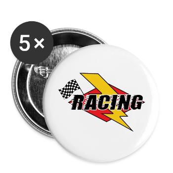 Éclair de course et drapeau - Lot de 5 petits badges (25 mm) - blanc - Devant