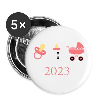 Modèle Naissance Fille Bébé 2023 Personnalisable - Lot de 5 petits badges (25 mm) - blanc - Devant