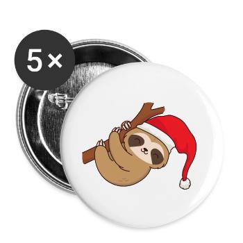 Weihnachten Xmas Faultier Weihnachtsmütze Ast - Buttons klein 25 mm (5er Pack) - Weiß - Vorne