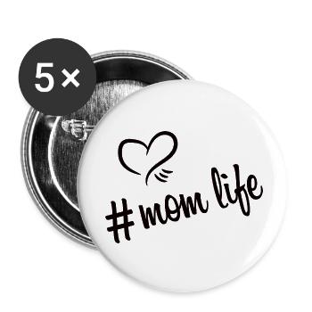 Hashtag Mom Life Black - Buttons small 1''/25 mm (5-pack) - white - Front