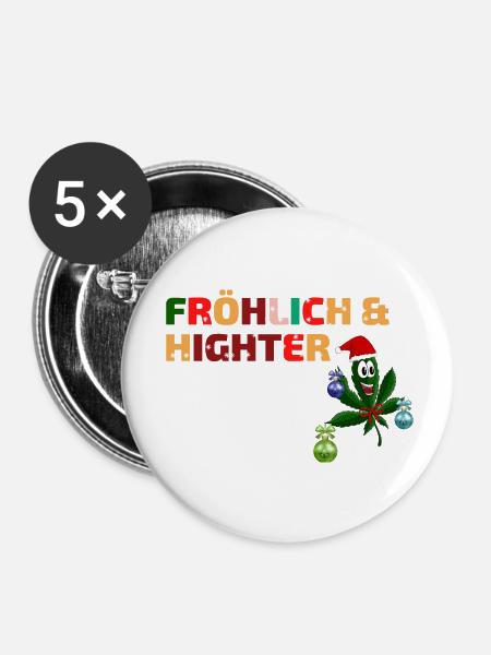 Fröhlich Highter Weihnachten - Buttons klein 25 mm (5er Pack) - Weiß