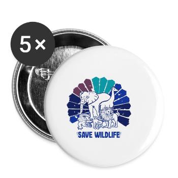 Save Wildlife Geschenke Vintage Wild Animals Go Green - Buttons klein 25 mm (5er Pack) - Weiß - Vorne