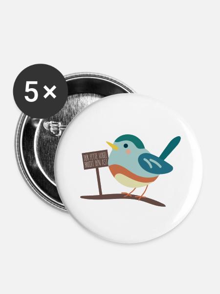 Dicker Vogel - Buttons klein 25 mm (5er Pack) - Weiß