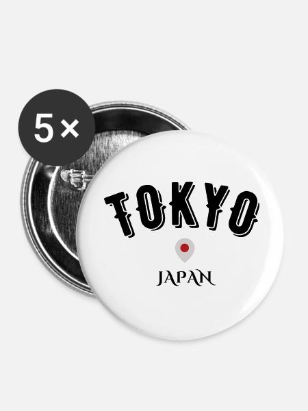 Tokio Japan - Buttons klein 25 mm (5er Pack) - Weiß
