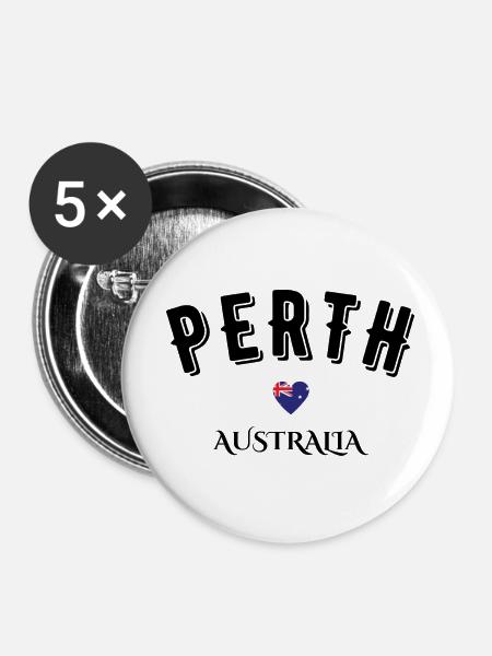 Perth Australien - Buttons klein 25 mm (5er Pack) - Weiß