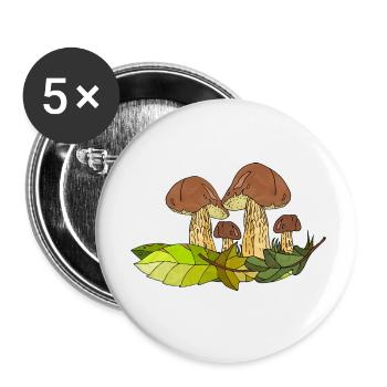Pilze - Buttons klein 25 mm (5er Pack) - Weiß - Vorne