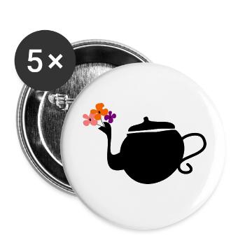 teapot and flowers - Buttons small 1''/25 mm (5-pack) - white - Front