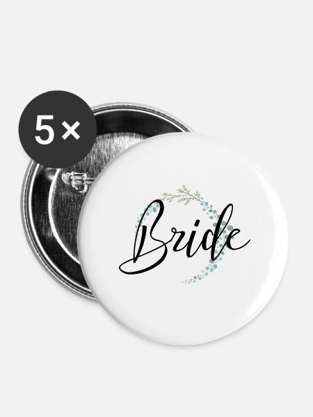 Bride Schriftzug mit schöner Umrandung - Buttons klein 25 mm (5er Pack) - Weiß