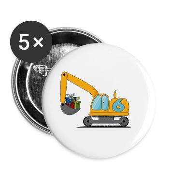 Excavator children 6th birthday - Buttons small 1''/25 mm (5-pack) - white - Front