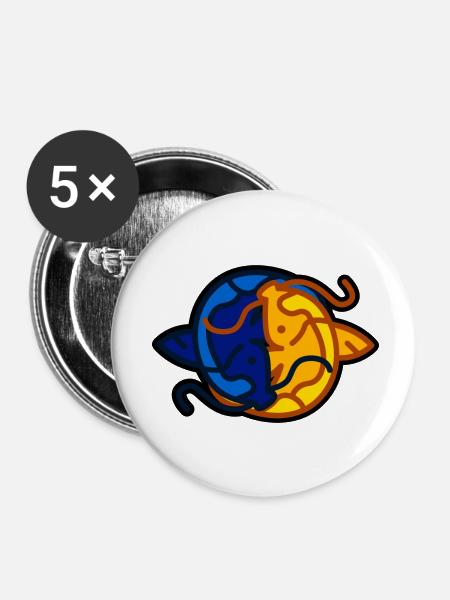 Koi Yin Yang - Buttons klein 25 mm (5er Pack) - Weiß