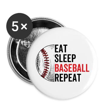 Essen Schlaf Baseball Wiederholung - Buttons klein 25 mm (5er Pack) - Weiß - Vorne