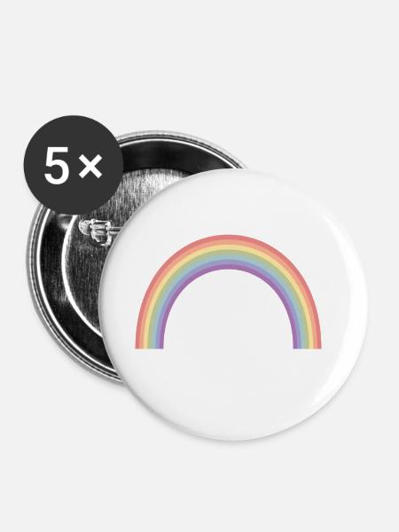 Regenbogenstreifen Mrs und Mrs - Buttons klein 25 mm (5er Pack) - Weiß