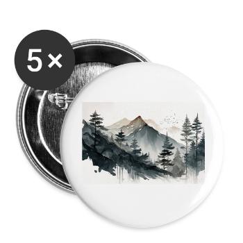 Montagne peinture à l'eau - Lot de 5 petits badges (25 mm) - blanc - Devant