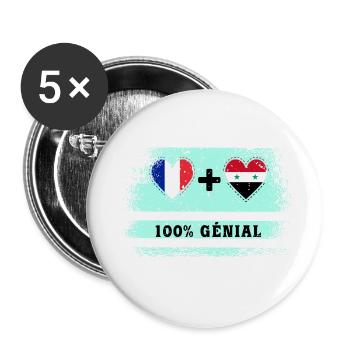 Drapeau France et Syrie 100% génial - Lot de 5 petits badges (25 mm) - blanc - Devant