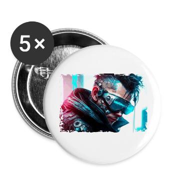 Cyber soldier or punk in neon sci-fi style - Buttons small 1''/25 mm (5-pack) - white - Front