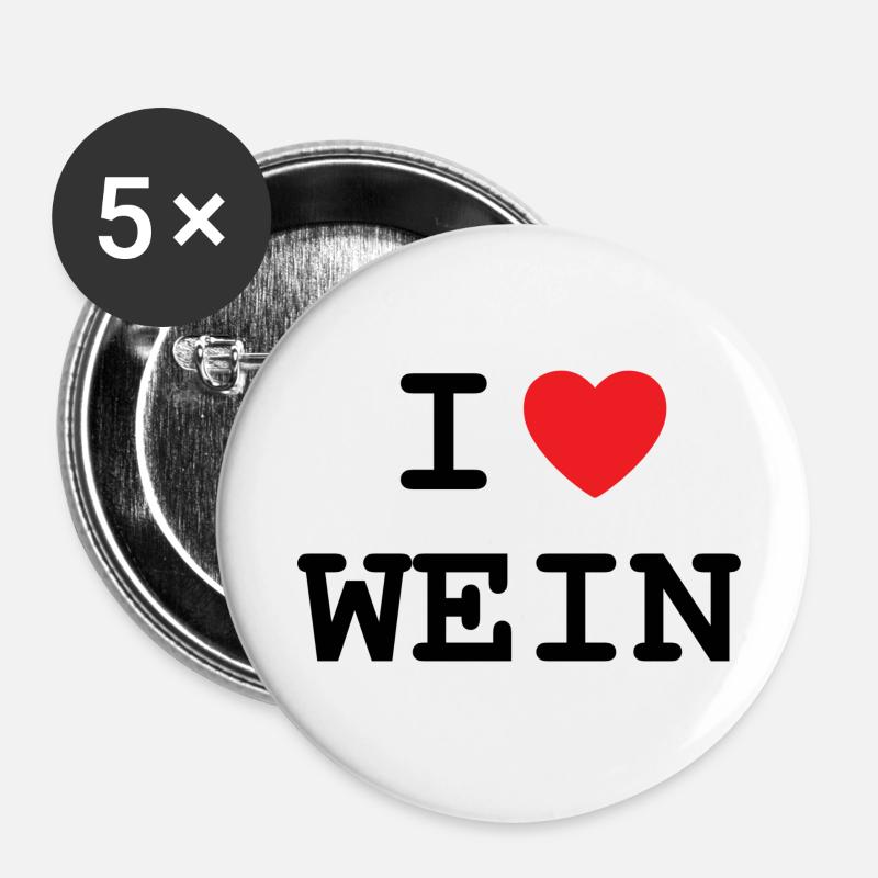 Ich liebe Wein - Buttons klein 25 mm (5er Pack) - Weiß