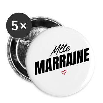 Mlle marraine - cadeau pour future marraine - Lot de 5 petits badges (25 mm) - blanc - Devant