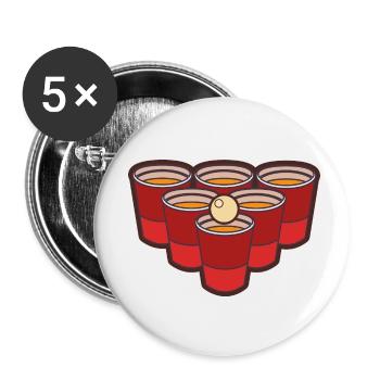 Bier Pong Spiel mit Ball - Buttons klein 25 mm (5er Pack) - Weiß - Vorne
