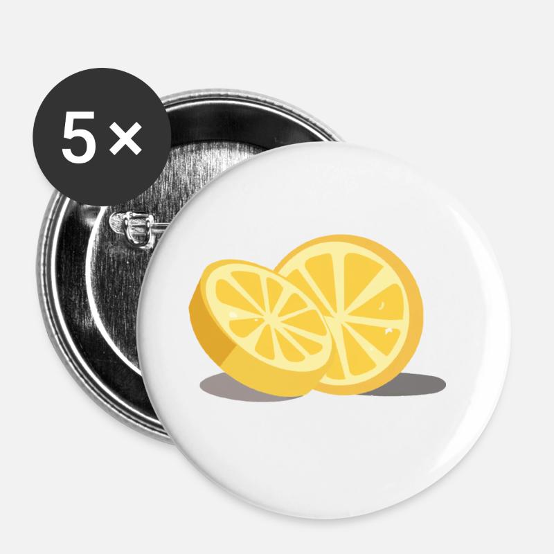 Zitrone - Buttons klein 25 mm (5er Pack) - Weiß