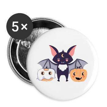 Fledermaus mit Kürbissen - Buttons klein 25 mm (5er Pack) - Weiß - Vorne