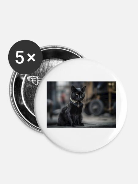 Cat Black 9 - Buttons klein 25 mm (5er Pack) - Weiß