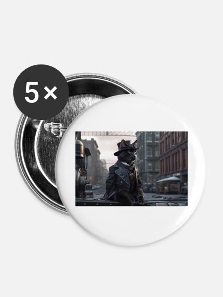 Cat Black7 - Buttons klein 25 mm (5er Pack) - Weiß