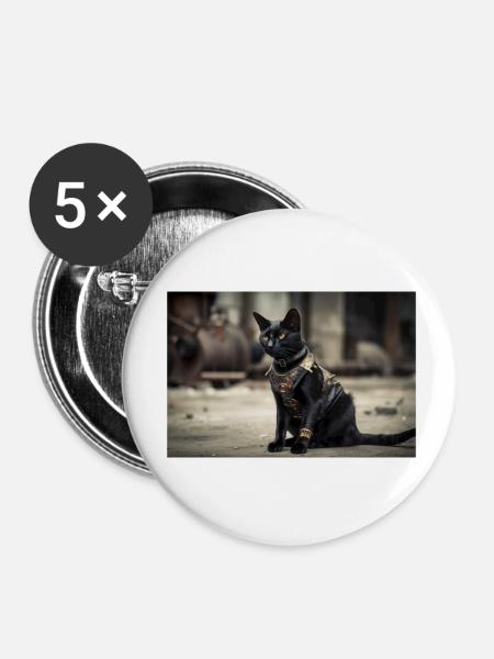 Cat Black - Buttons klein 25 mm (5er Pack) - Weiß