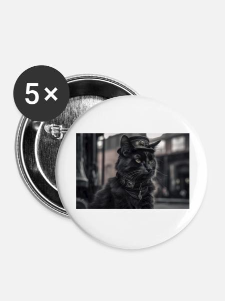 Cat Black3 - Buttons klein 25 mm (5er Pack) - Weiß