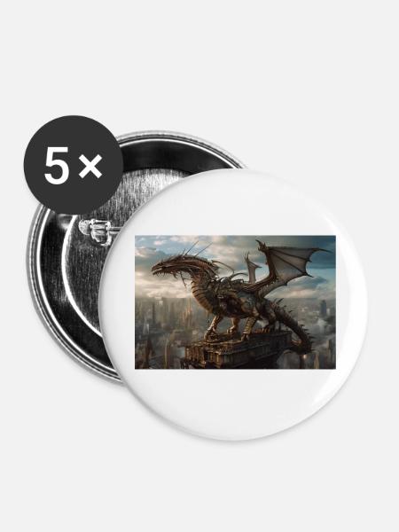 Dragon 1 - Buttons klein 25 mm (5er Pack) - Weiß