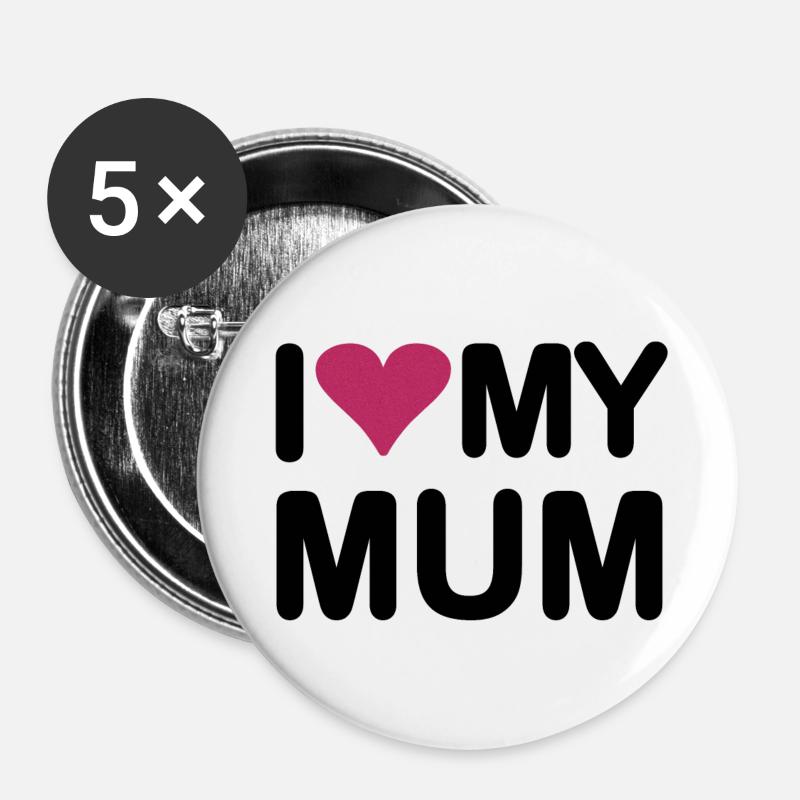 J’aime ma mère - Lot de 5 petits badges (25 mm) - blanc